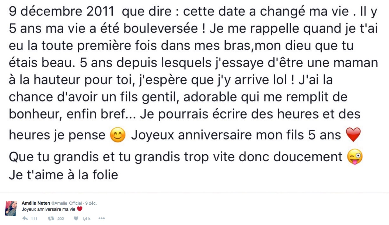 Amelie Neten Touchante Declaration Et Photo Inedite D Hugo Pour Ses 5 Ans Gossip